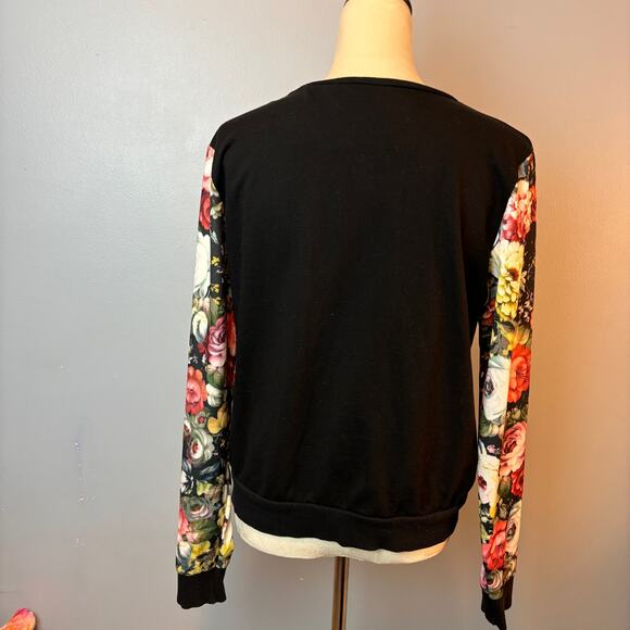 Atmosphere Black Knit Blouse Sweatshirt Floral Long Sleeve Womens M - Picture 2 of 6